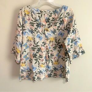 Laura Bianchi Italy Floral 100% Linen Tunic Top